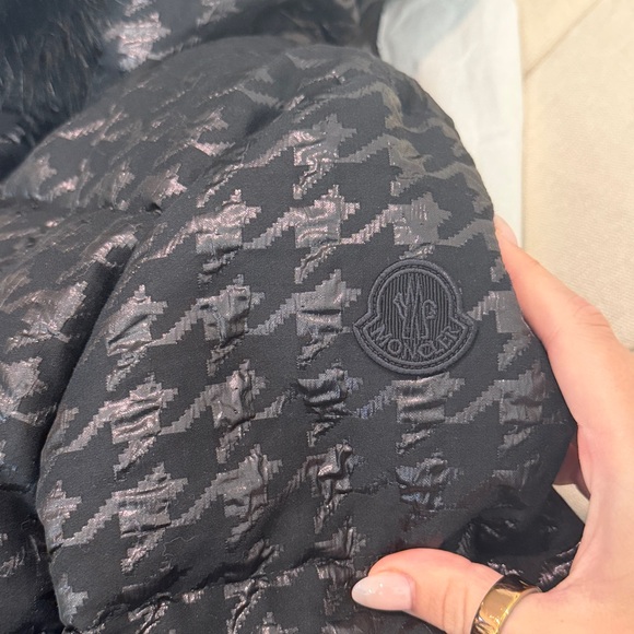 Moncler Black Patterned Jacket with Fur Trim - Picture 3 of 10